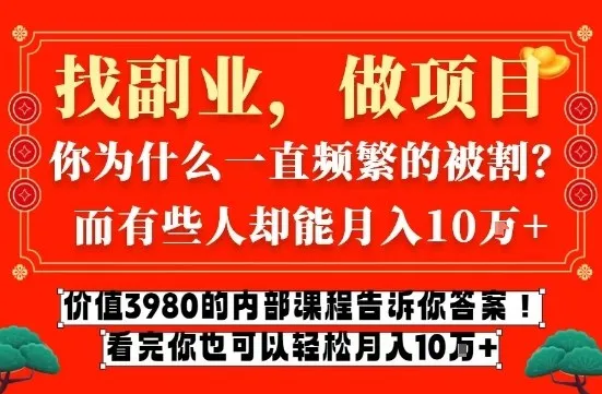 价值3980的网创内部课程，告诉你互联网创业月入10个W的秘密【揭秘】-一支黑兰州