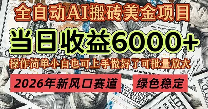 2026年新风口赛道，当日6000+以上，可批量放大，月收入20万+，长期绿色稳定的项目-一支黑兰州