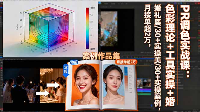 PR调色实战课：色彩理论+工具实操+婚礼医美/30+实操案例，月接单超2万-一支黑兰州