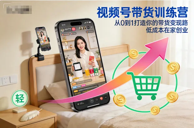 视频号带货训练营，从0到1打造你的带货变现路，低成本在家创业-一支黑兰州