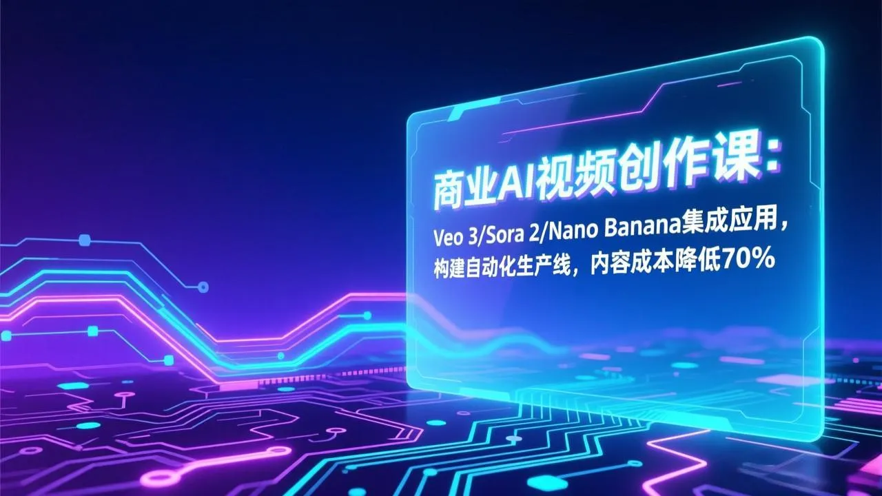 商业AI视频创作课：Veo 3/Sora 2/Nano Banana集成应用，构建自动化生产线，内容成本降低70%-一支黑兰州