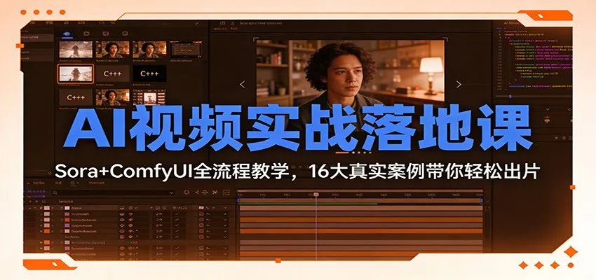 AI视频实战落地课：Sora+ComfyUI全流程教学，16大真实案例带你轻松出片-一支黑兰州