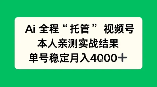 Ai自动托管视频号实战，本人亲测，单账号月入4k+【揭秘】-一支黑兰州
