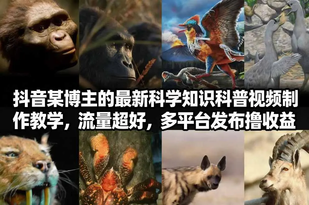 抖音60W粉丝博主最新科学知识科普视频制作教学，流量超好，多平台发布撸收益-一支黑兰州