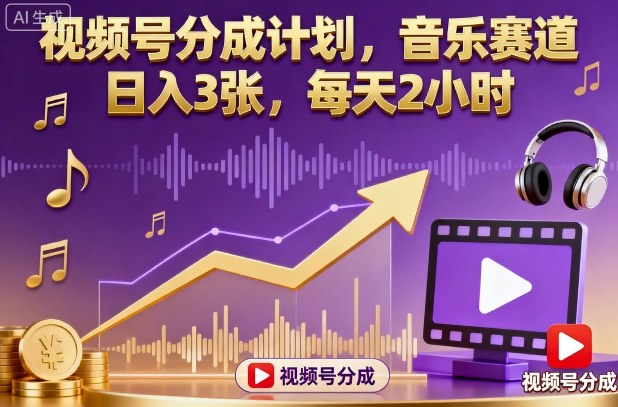 视频号分成计划，音乐赛道，日入3张，每天2小时-一支黑兰州