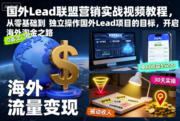 国外Lead联盟营销实战视频教程，从零基础到独立操作国外Lead项目的目标，开启海外淘金之路-一支黑兰州
