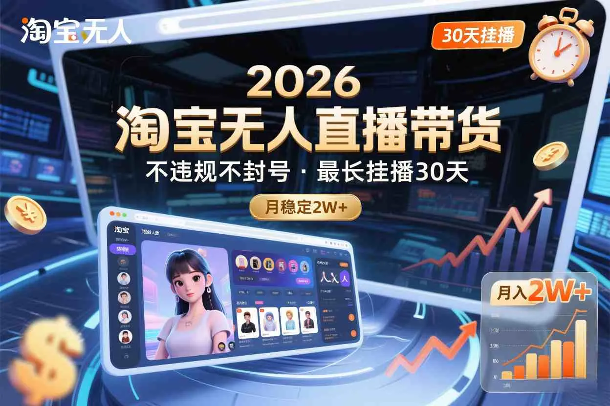 2026淘宝无人直播带货，不违规不封号，最长挂播30天，月稳定2W+-一支黑兰州
