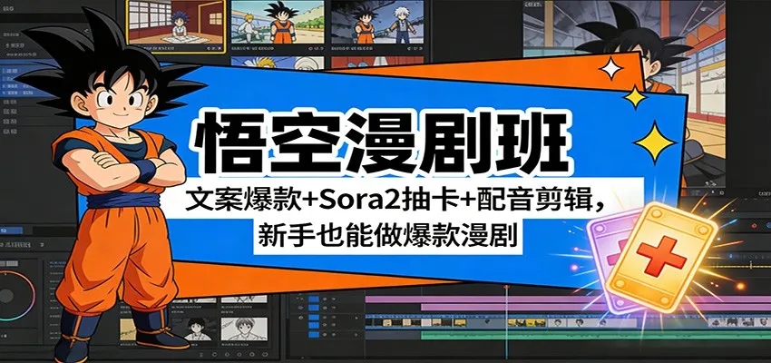 悟空漫剧班:文案爆款+Sora2抽卡+配音剪辑,新手也能做爆款漫剧-一支黑兰州