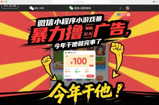 微信小程序小游戏暴力撸广告，单机日入100，今年干他就完事了-一支黑兰州