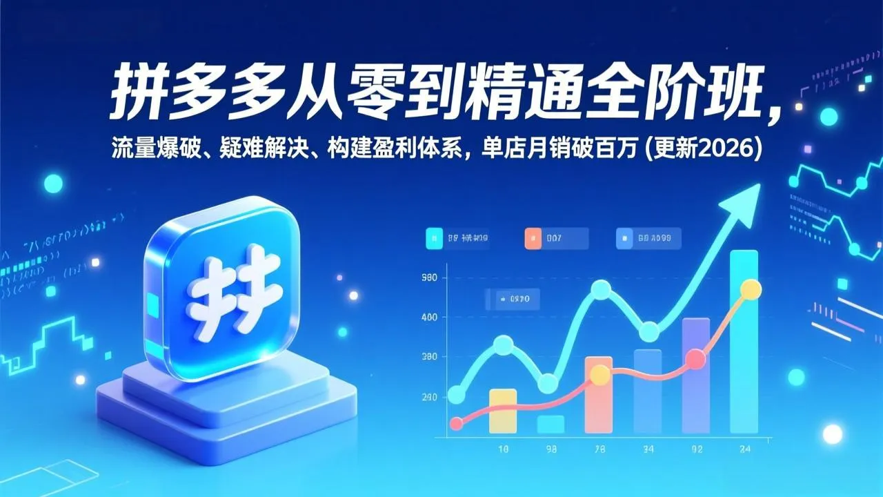 拼多多从零到精通全阶班，流量爆破、疑难解决，构建盈利体系，单店月销破百万(更新2026-一支黑兰州