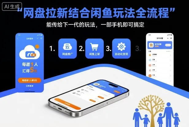 网盘拉新结合闲鱼玩法全流程，能传给下一代的玩法，一部手机即可搞定（附入口渠道以及实操教程）-一支黑兰州
