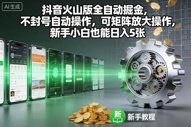 抖音火山版全自动掘金，不封号自动操作，可矩阵放大操作，新手小白也能日入5张【揭秘】-一支黑兰州