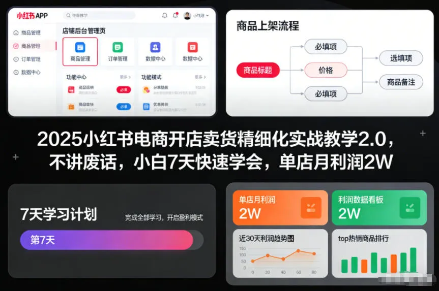 2025小红书电商开店卖货精细化实战教学2.0，不讲废话，小白7天快速学会，单店月利润2W-一支黑兰州
