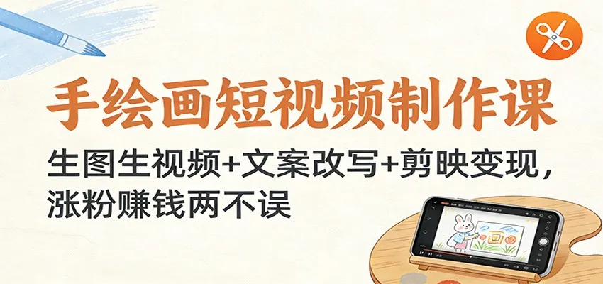 手绘画短视频制作课：生图生视频+文案改写+剪映变现，涨粉赚钱两不误-一支黑兰州