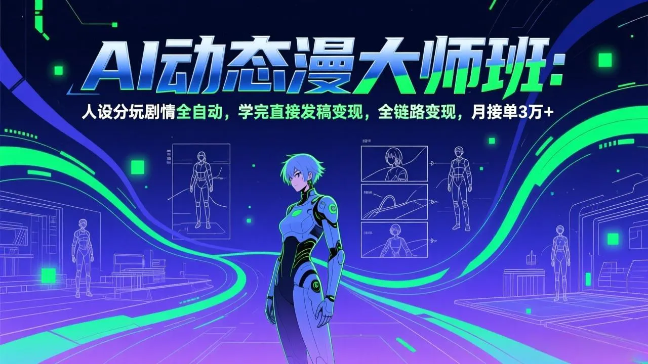 AI动态漫剧大师班：人设分镜剧情全自动，学完直接发稿变现，全链路变现，月接单3万+-一支黑兰州