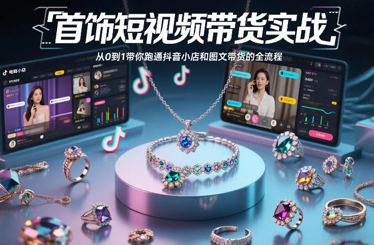 首饰短视频带货实战，从0到1带你跑通抖音小店和图文带货的全流程-一支黑兰州