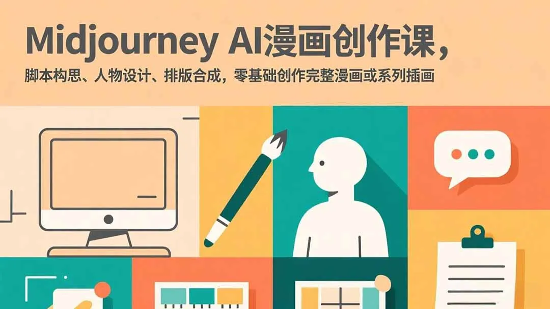 Midjourney AI漫画创作课，脚本构思、人物设计、排版合成，零基础创作完整漫画或系列插画-一支黑兰州
