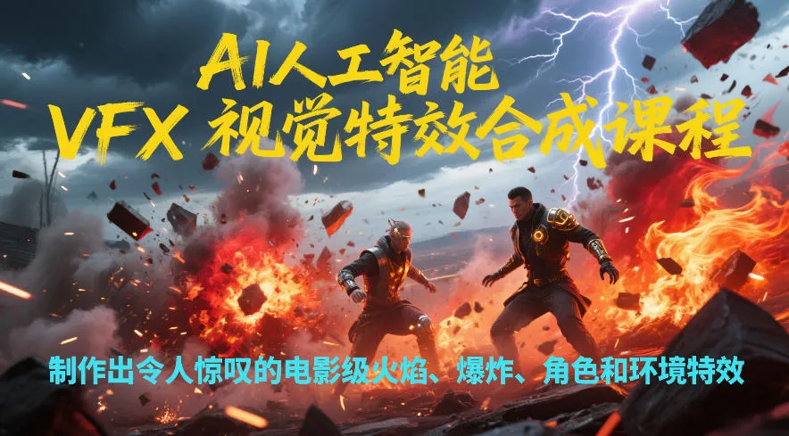 AI人工智能VFX视觉特效合成课程，制作出令人惊叹的电影级火焰、爆炸、角色和环境特效-一支黑兰州