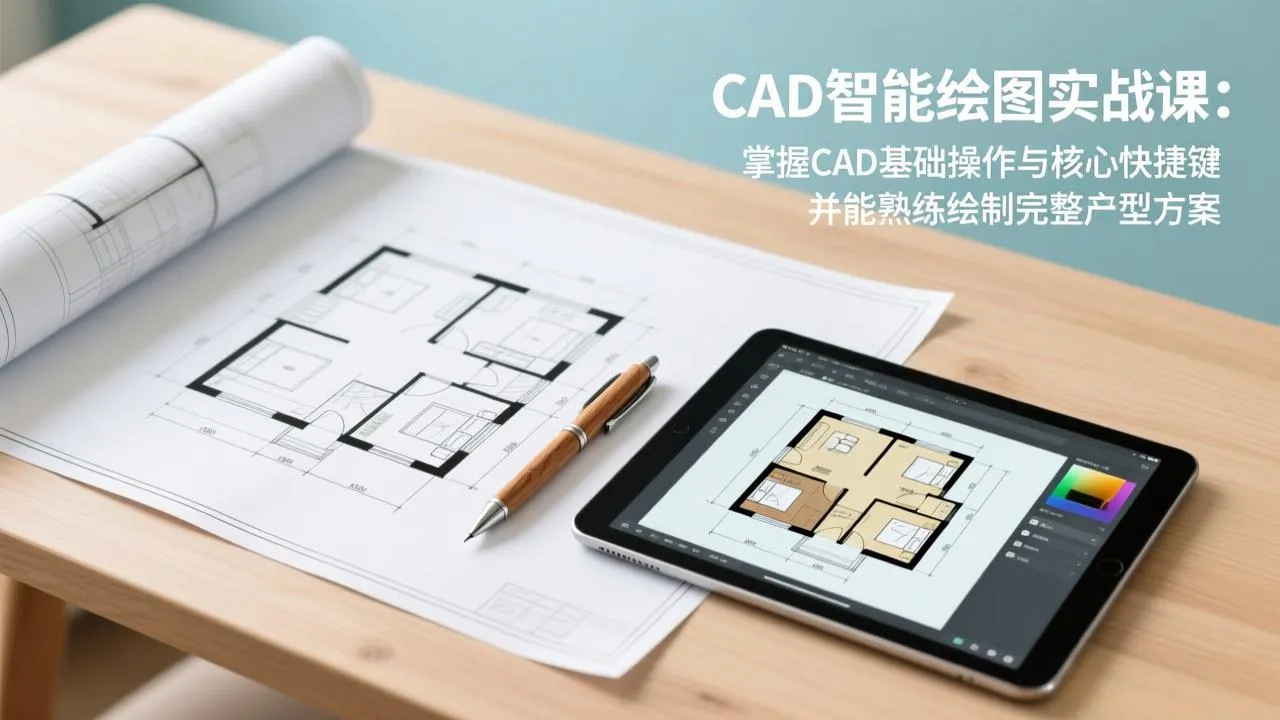 CAD智能绘图实战课：掌握CAD基础操作与核心快捷键，并能熟练绘制完整户型方案-一支黑兰州