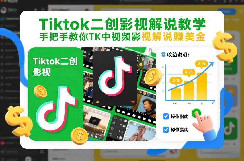 Tiktok二创影视解说教学，手把手教你TK中视频影视解说賺美金（更新26年1月）-一支黑兰州