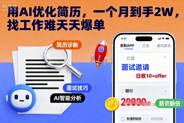 用AI优化简历，一个月到手2W，找工作难天天爆单-一支黑兰州