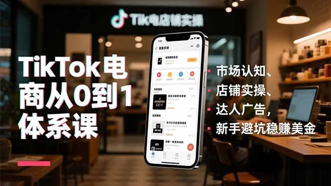 TikTok电商从0到1体系课，市场认知、店铺实操、达人广告，新手避坑稳赚美金-一支黑兰州