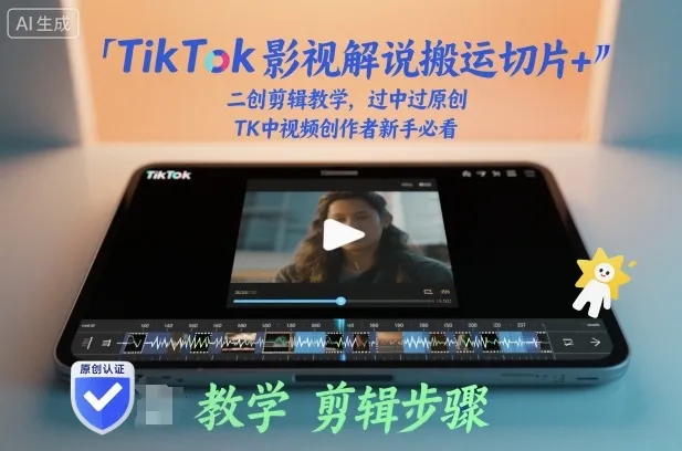 TikTok影视解说搬运切片+二创剪辑教学，过中过原创，TK中视频创作者新手必看-一支黑兰州