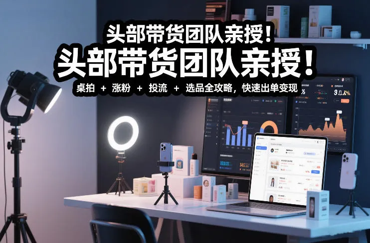 头部带货团队亲授！专业短视频实拍带货课：桌拍+涨粉+投流+选品全攻略，快速出单变现，月入2w+-一支黑兰州