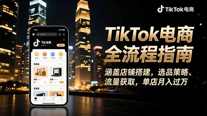 TikTok电商全流程指南，涵盖店铺搭建、选品策略、流量获取，单店月入过万-一支黑兰州