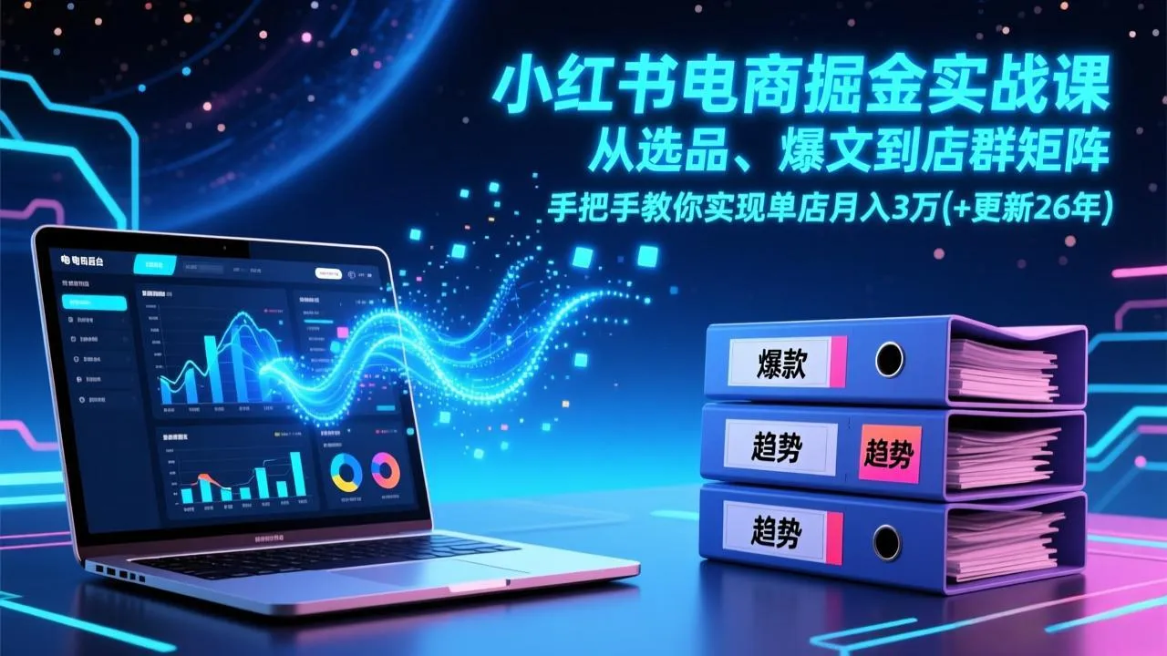 小红书电商掘金实战课，从选品、爆文到店群矩阵，手把手教你实现单店月入3万+(更新26年-一支黑兰州