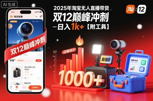 2025年淘宝无人直播带货，冲刺双12，日入1k+【附工具】【揭秘】-一支黑兰州