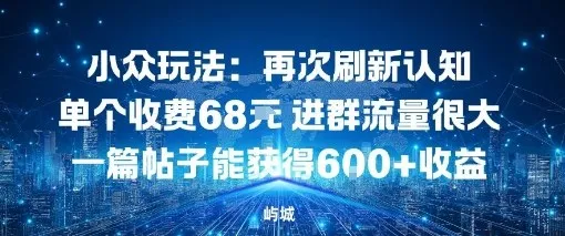 小众玩法：再次刷新认知单个收费68米进群流量很大一篇帖子能获得6张+收益-一支黑兰州