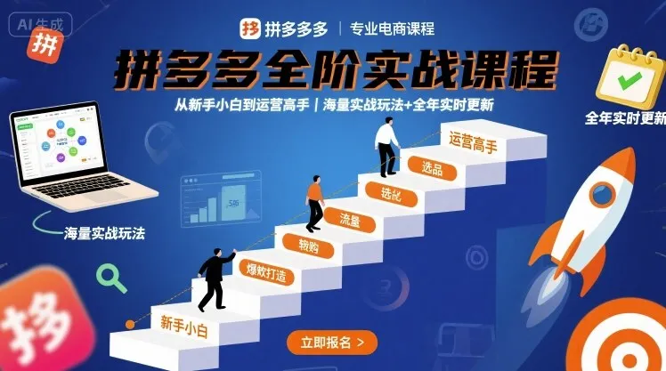 拼多多全阶实战课程，从新手小白到运营高手，海量实战玩法+全年实时更新【2025年10月更新】-一支黑兰州