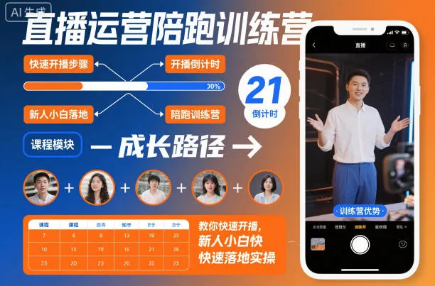 直播运营陪跑训练营，教你快速开播，新人小白快速落地实操-一支黑兰州