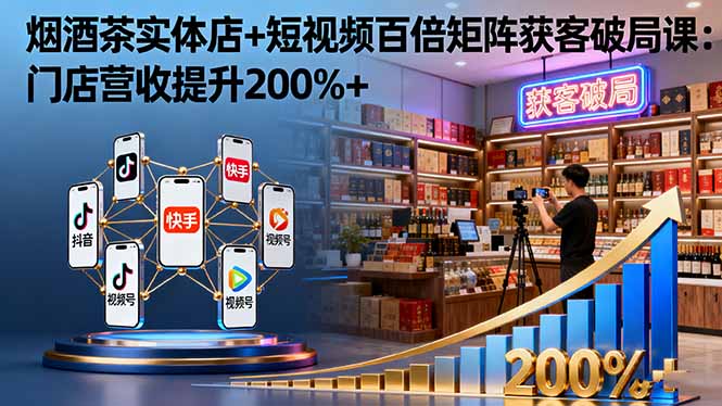 烟酒茶实体店+短视频百倍矩阵获客破局课:门店营收提升200%+-一支黑兰州