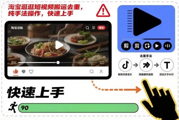 淘宝逛逛短视频搬运去重，纯手法操作，快速上手-一支黑兰州