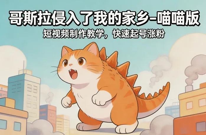 哥斯拉侵入了我的家乡–喵喵版短视频制作教学,快速起号涨粉-一支黑兰州
