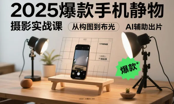 2025爆款手机静物摄影实战课，从构图到布光，不用贵设备，AI辅助出片-一支黑兰州