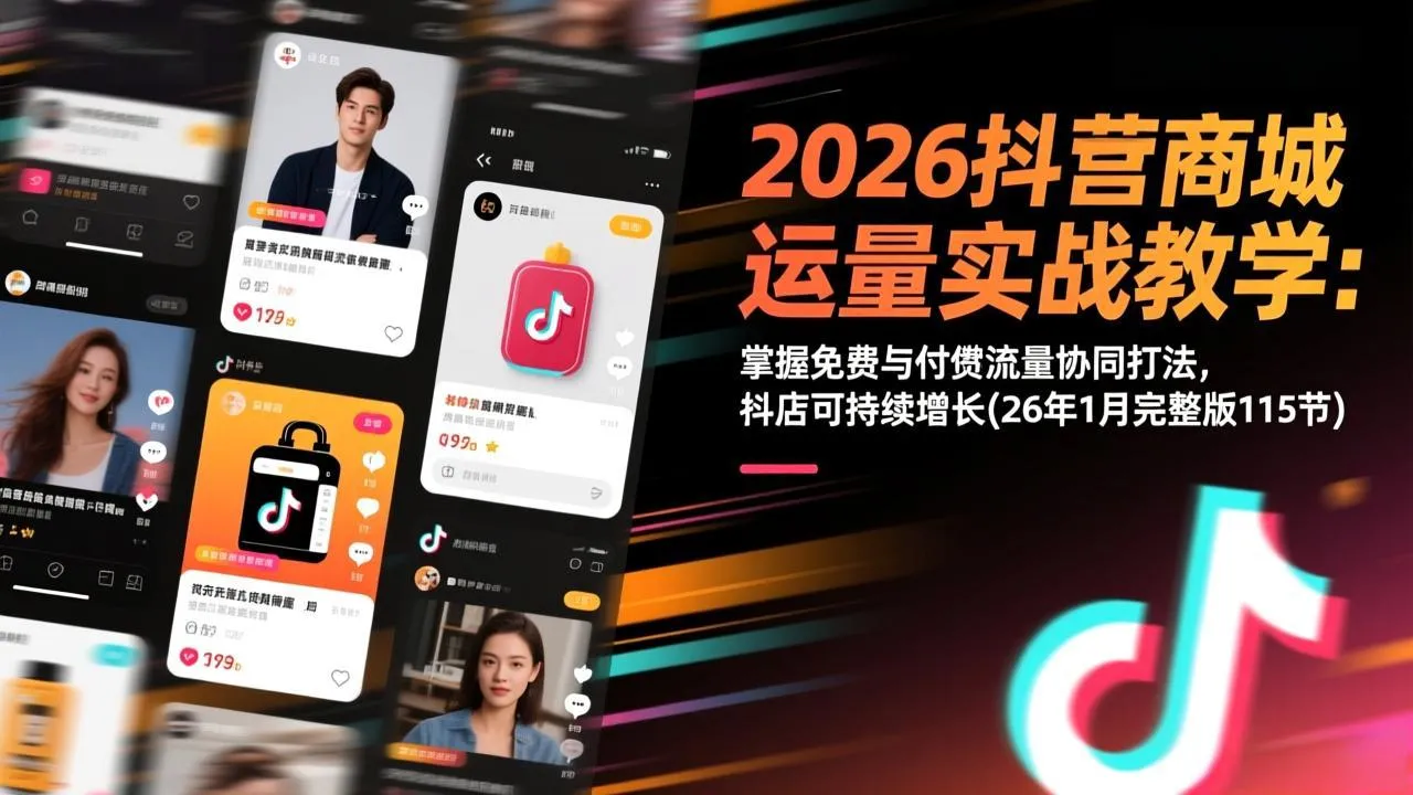 2026抖音商城运营实战教学：掌握免费与付费流量协同打法，抖店可持续增长(26年1月完整版115节-一支黑兰州