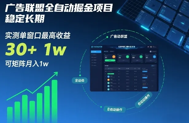 广告联盟全自动掘金项目，稳定长期，实测单窗口最高收益30+，可矩阵月入1w+【揭秘】-一支黑兰州