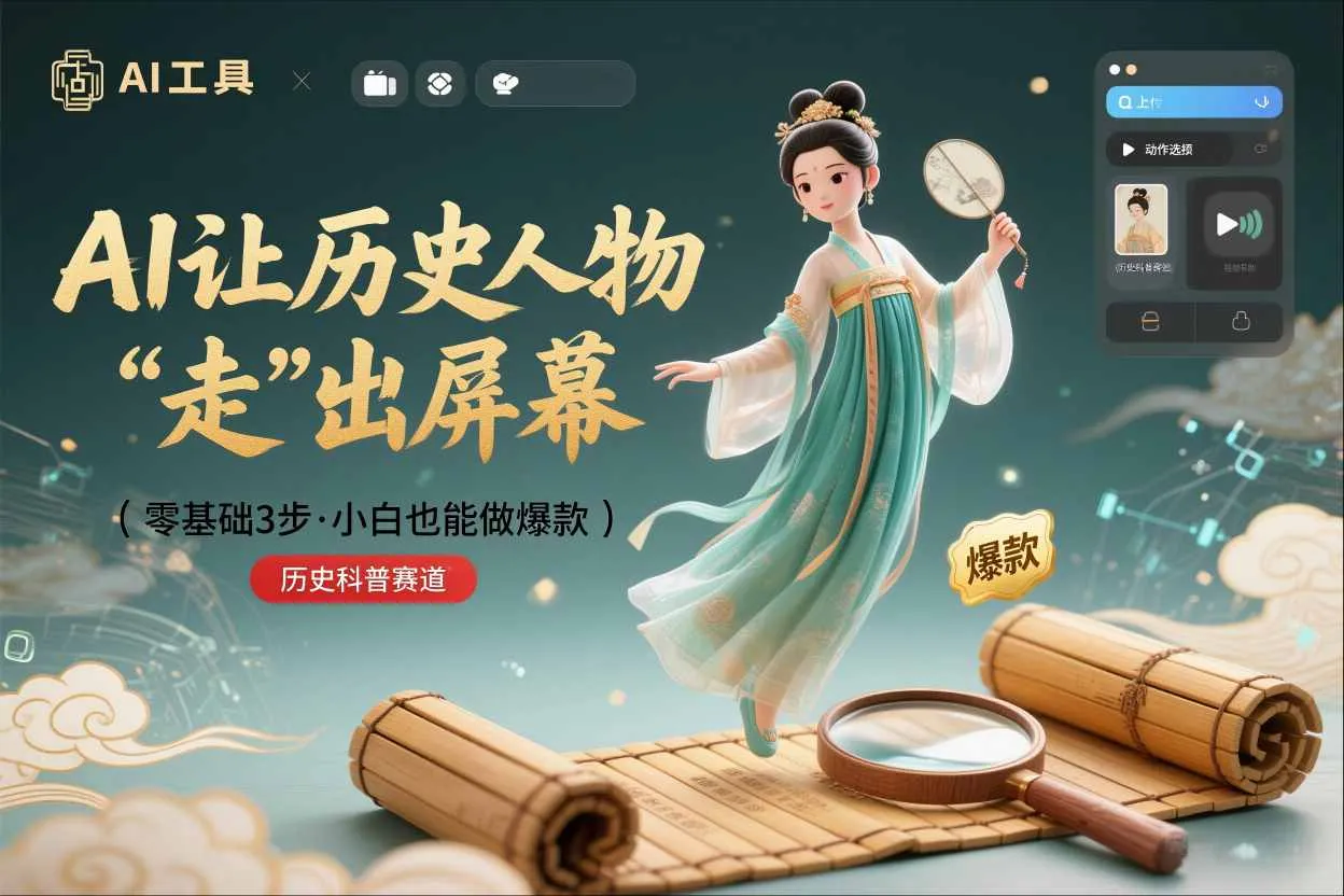 零基础3步搞定：让历史人物“走”出屏幕的AI教程，小白也能做出爆款(历史科普赛道)-一支黑兰州