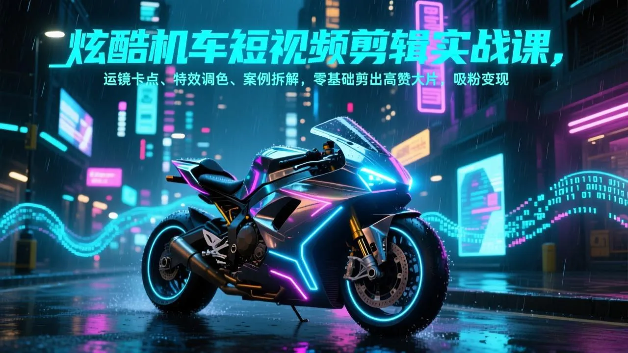 炫酷机车短视频剪辑实战课，运镜卡点、特效调色、案例拆解，零基础剪出高赞大片，吸粉变现-一支黑兰州