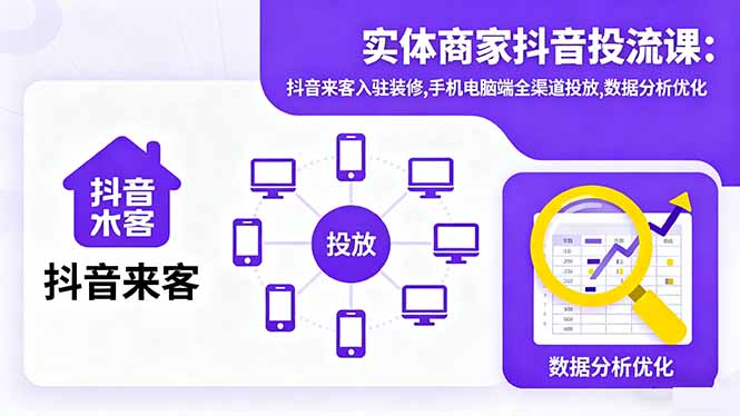 实体商家抖音投流课:抖音来客入驻装修,手机电脑端全渠道投放,数据分析优化-一支黑兰州