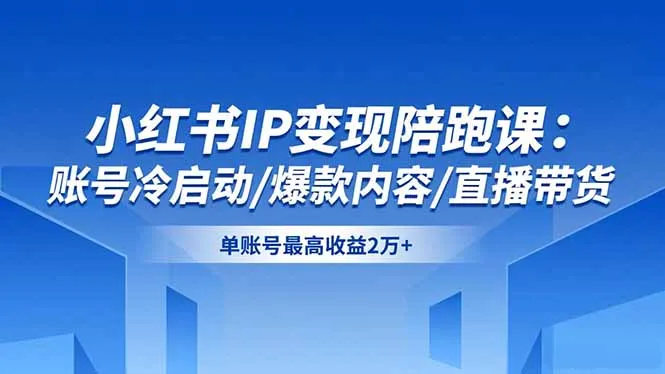 小红书IP变现陪跑课：账号冷启动/爆款内容/直播带货，单账号最高收益2万+-一支黑兰州