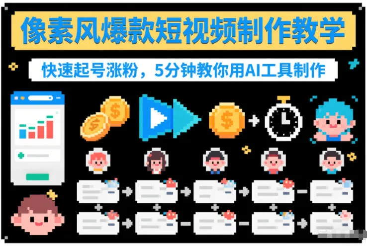 像素风爆款短视频制作教学，快速起号涨粉，5分钟教你用AI工具制作-一支黑兰州
