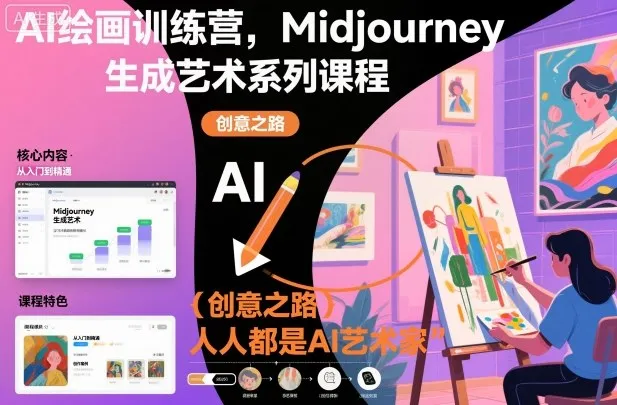 AI绘画训练营，Midjourney生成艺术系列课程，人人都是AI艺术家-一支黑兰州