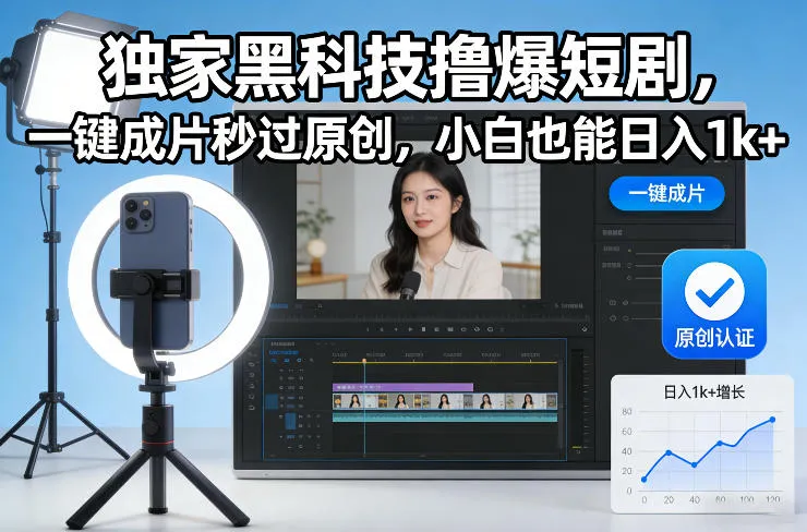 独家黑科技撸爆短剧，一键成片秒过原创，小白也能日入1k+【揭秘】-一支黑兰州