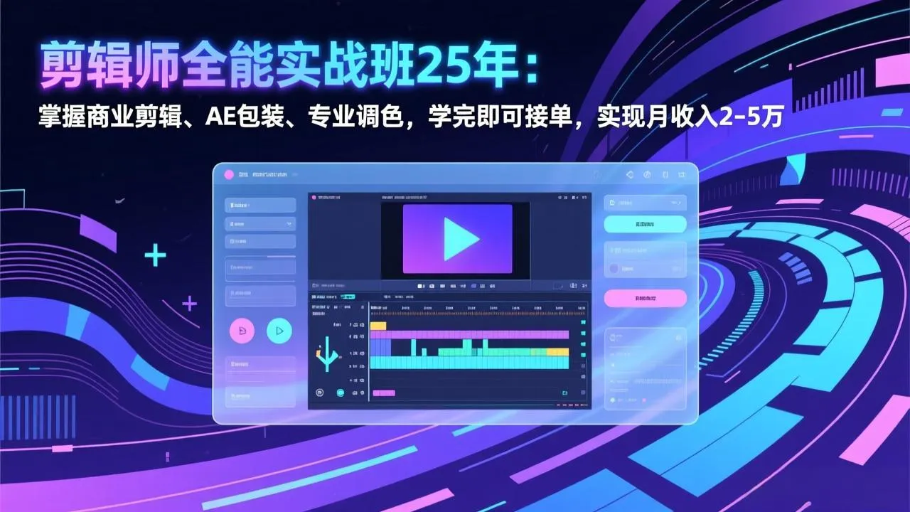 剪辑师全能实战班25年：掌握商业剪辑、AE包装、专业调色，学完即可接单，实现月收入2-5万-一支黑兰州