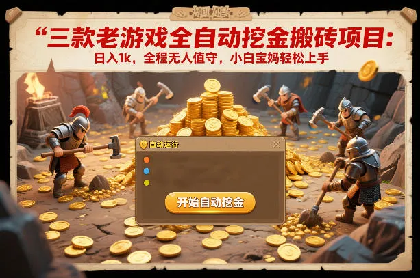 三款老游戏全自动挖金搬砖项目：日入1k，全程无人值守，小白宝妈轻松上手【揭秘】-一支黑兰州