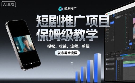 短剧推广项目保姆级教学，授权、收益、流程、剪辑，发布等全流程-一支黑兰州